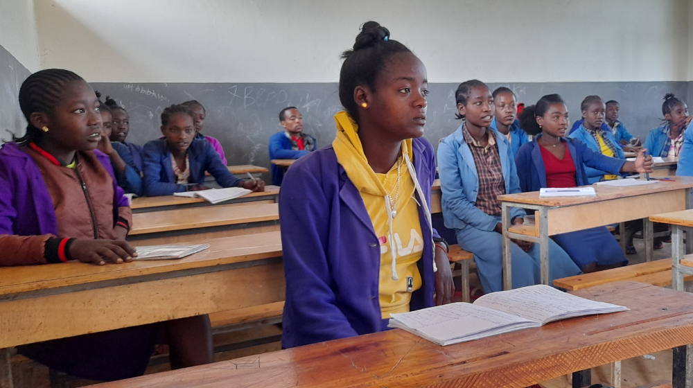 students inside a classroom in Ethiopia.
